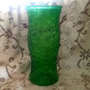 Vintage tall green Hoosier glass vase